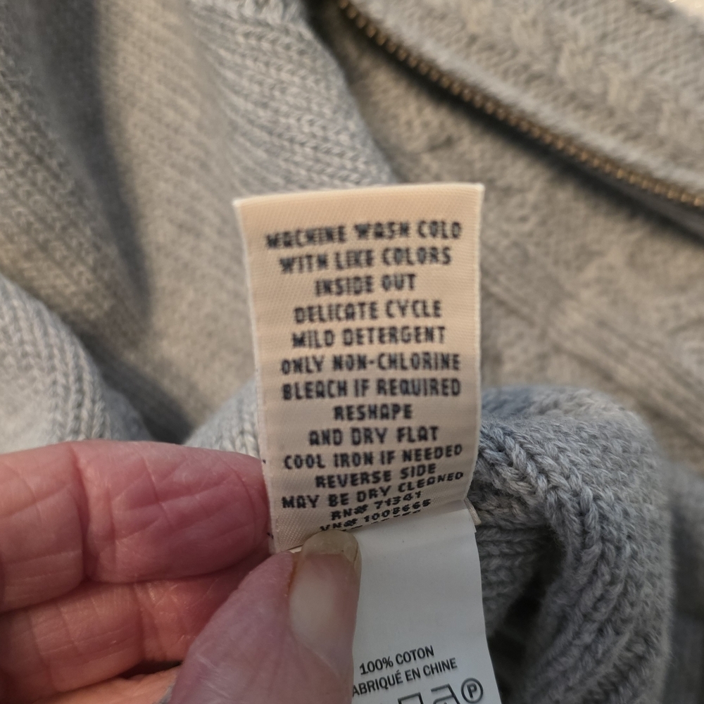 L.L. Bean Women Fisherman Grey Cable Knit Sweater Full Front Zip L - Picture 10 of 12